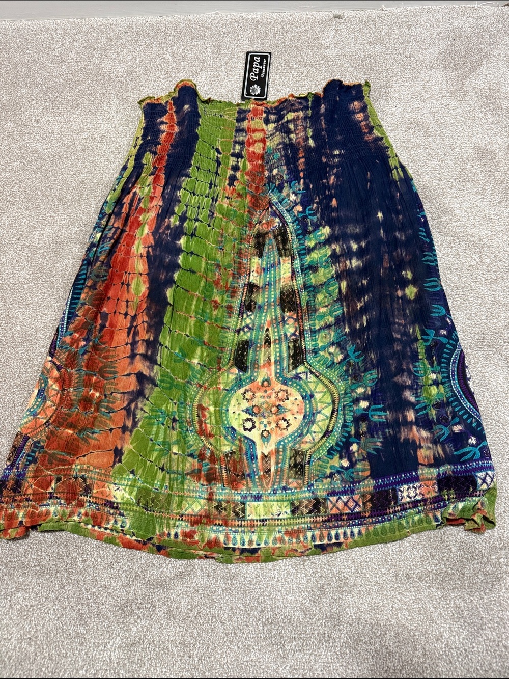 Papa Multicolor Printed Midi Skirt in Green & Navy P2P 21” Length 32”